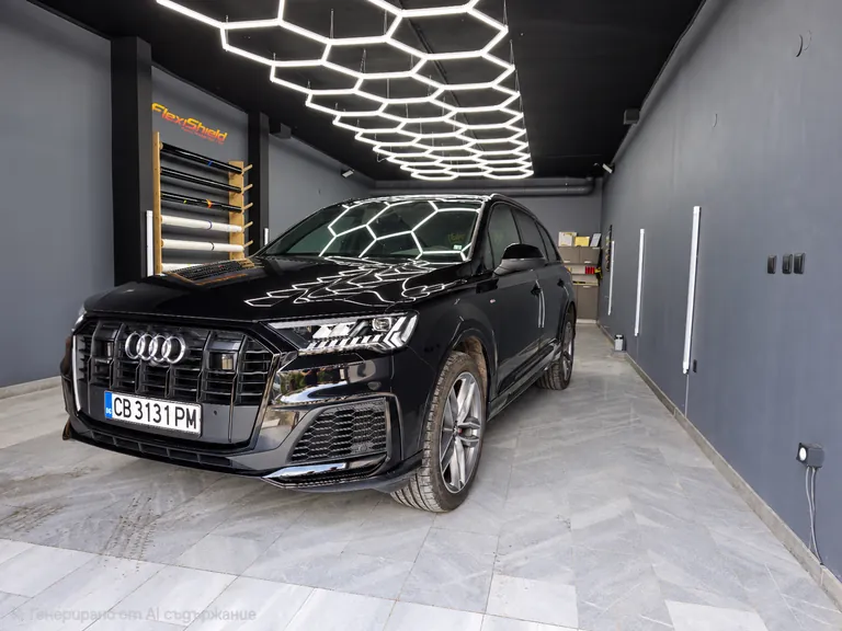 Audi Q7 — общ изглед отпред и отстрани в студиото на PaintKillers